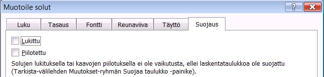 Suojataan taulukon rakenne Suojataan ikkunoiden koko ja sijainti Salasana - käyttö ei ole pakollista Kuva 157 Valintaikkunassa voit suojata Työkirjan rakenteen. Käytä salasanaa todella harkiten.
