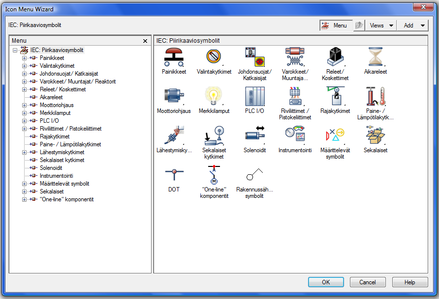 Icon Menu Wizard Käynnistä Icon Menu Wizard -työkalu (Schematics -välilehti Other Tools): 1. Valitse Ikonivalikko mitä haluat lähteä muokkaamaan.