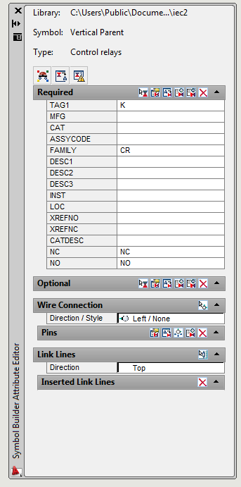 Symbol Builder -ikkuna avautuu. Symbol Builder Attribute Editor ikkuna sisältää tiedot attribuuteista.