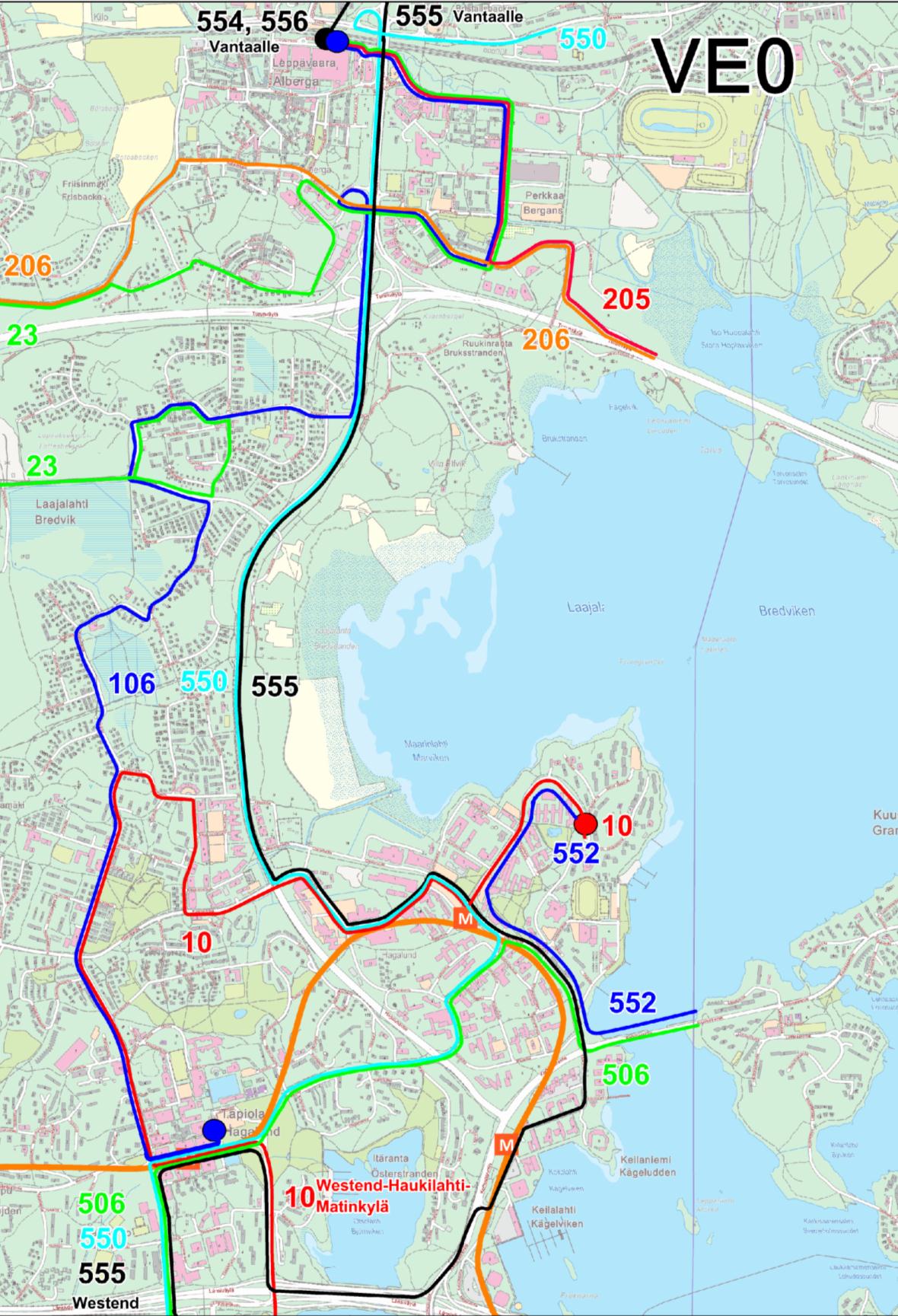 Liite 2- Liikkumisen ja liikenteen tarkemmat tarkastelut Joukkoliikennelinjastot Tässä osiossa on esitetty eri vaihtoehtojen VE0+, RJ-TAP sekä RJ-OTA liittyvät bussilinjastot.