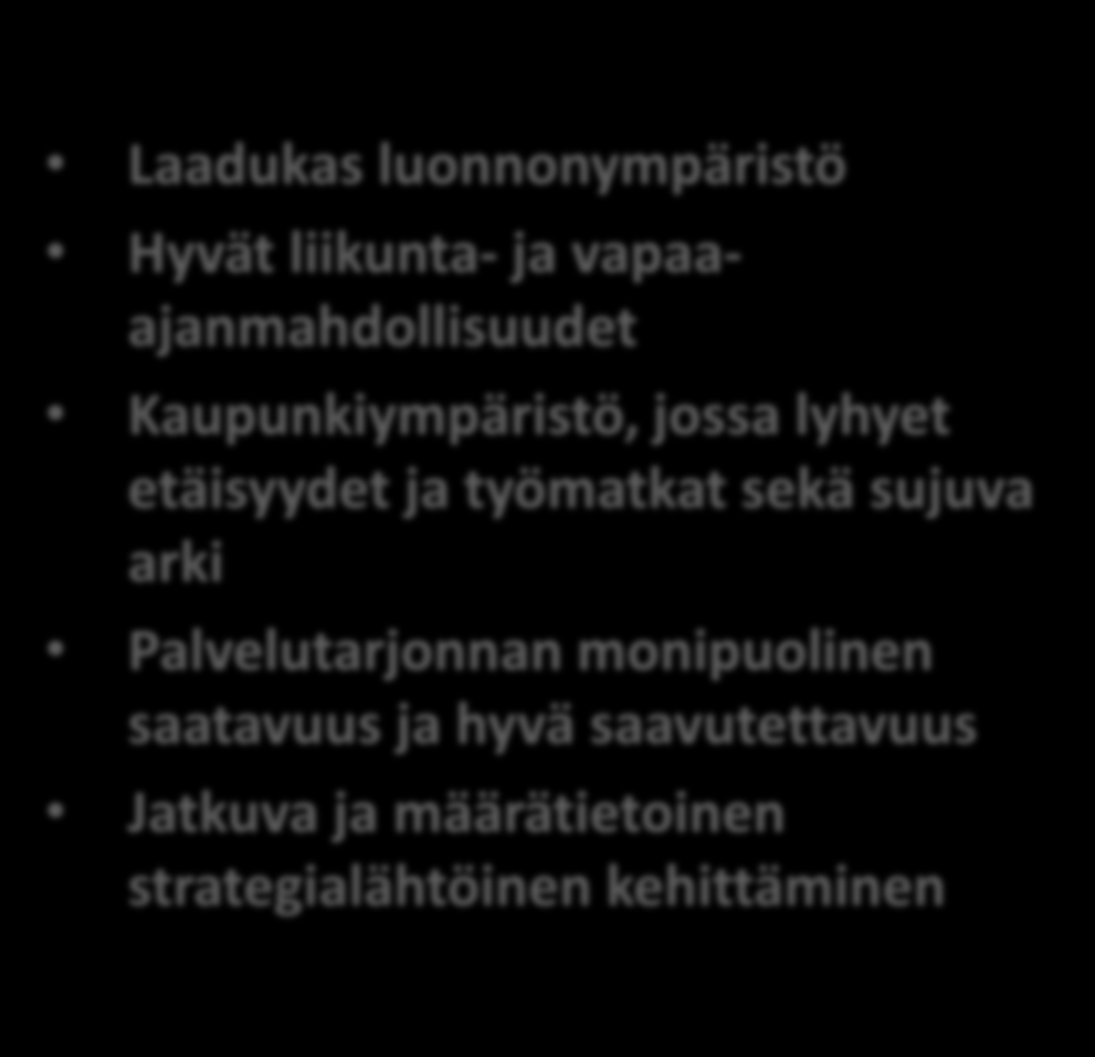 Hyvinvoinnin haasteet ja vahvistajat Haasteet Vahvistajat Huoltosuhteen heikkeneminen Korkea rakenteellinen ja nuorisotyöttömyys Syrjäytyminen ja yksinäisyys Terveyspalveluiden saatavuus Väestön