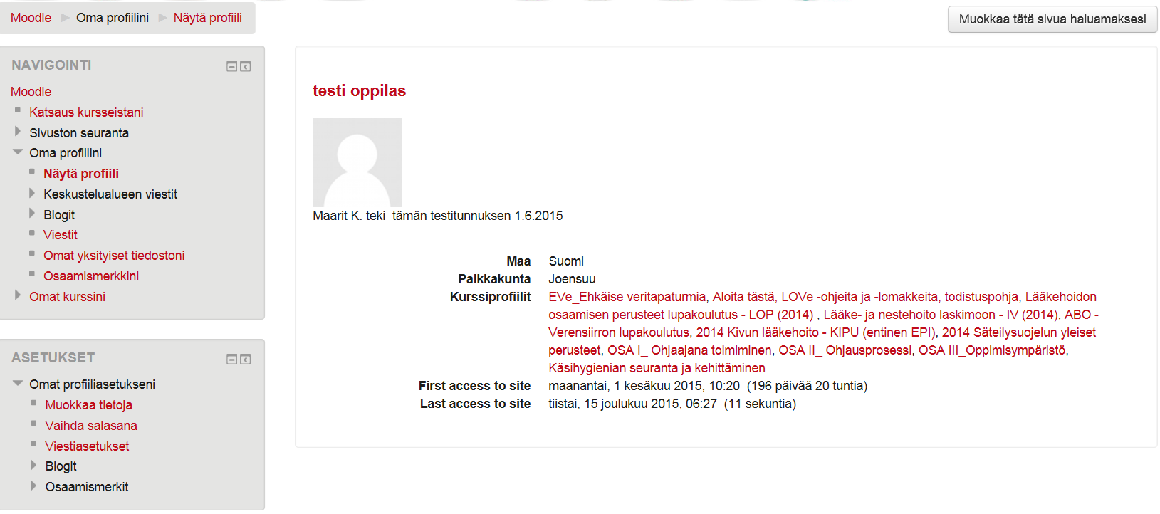 Oma profiili omassa profiilissa