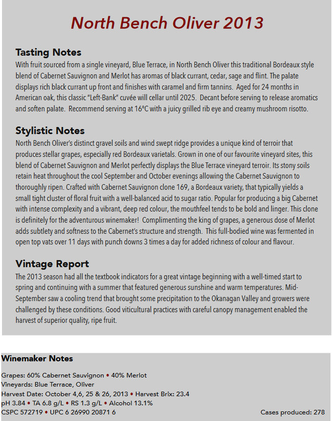 13 + tax Clos du Soleil: Celestiale 2013 Upper Bench, Similkameen Valley:n eteläosa 41% Cabernet