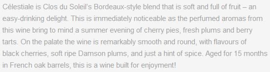 13 + tax Clos du Soleil: Celestiale 2013 Upper Bench, Similkameen Valley:n eteläosa 41% Cabernet