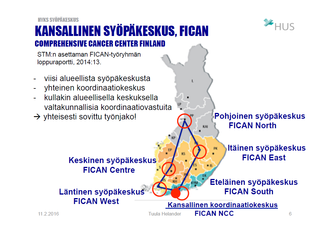 Kansallisen syöpäkeskuksen (Comprehensive Cancer Center Finland, FICAN) perustaminen on katsottu monen eri toimijan kannalta tärkeäksi Suomelle ja olevan edellytys yhdenvertaiseen, ajantasaiseen,