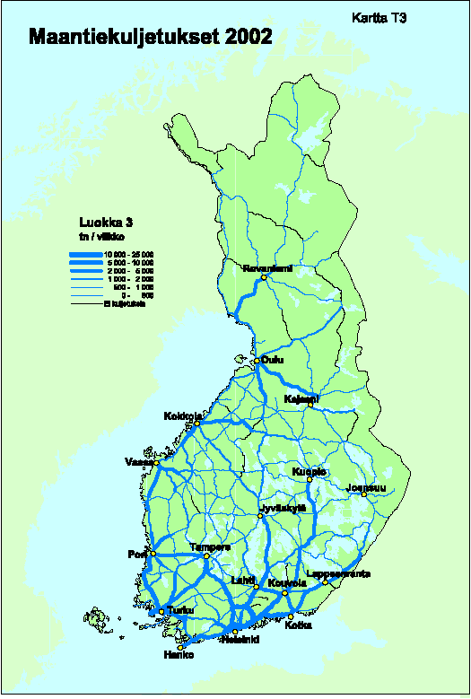 VAK-kuljetukset Suomessa Vaarallisia aineita kuljetettiin: maanteitse 9,5 milj. tonnia rautateitse 5,6 milj. tonnia meriteitse: aluskuljetus 37,4 milj. tonnia, josta kappaletavarana 1,0 milj.