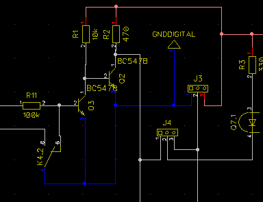 Kuva 5 näyttää yksinkertaisen hätäseis-piirin toiminnan. Piiri koostuu hätäseis-releestä K4 ja sen ohjaamasta transistoripiiristä Q2,3.