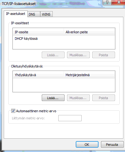 3. Laajakaistaliittymän asetukset / Windows 7 6. Tarkista, että Internet-protokolla TCP/IP Version 4 (TCP/IPv4) on rastitettuna.