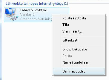 3. Laajakaistaliittymän asetukset / Windows Vista 3.