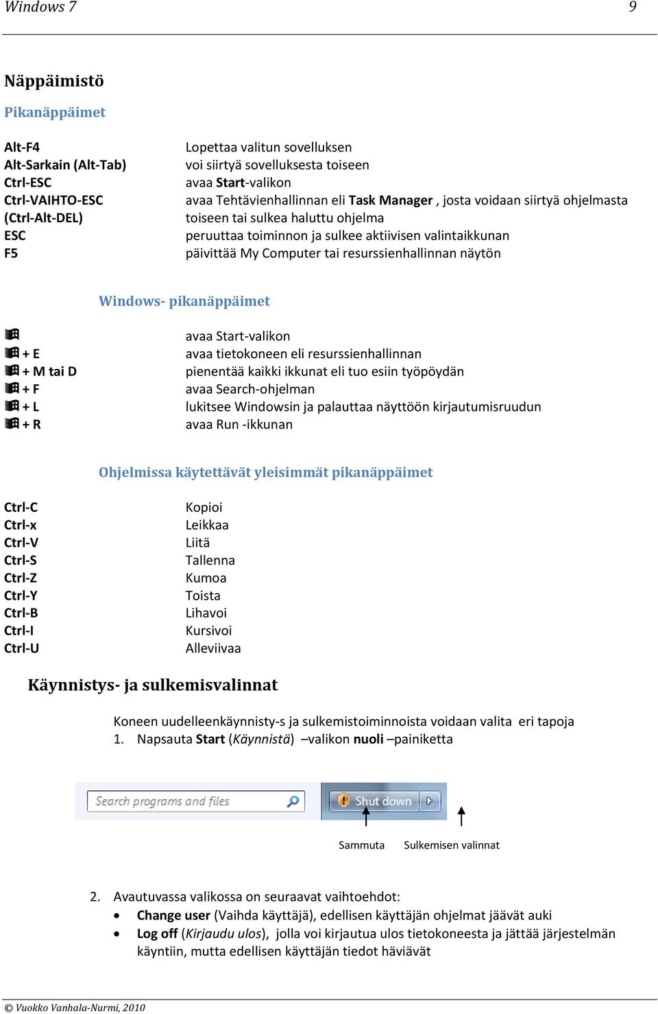 resurssienhallinnan näytön Windows- pikanäppäimet + E + M tai D + F + L + R avaa Start-valikon avaa tietokoneen eli resurssienhallinnan pienentää kaikki ikkunat eli tuo esiin työpöydän avaa