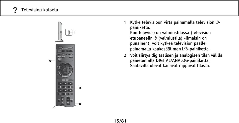 voit kytkeä television päälle painamalla kaukosäätimen -painiketta.