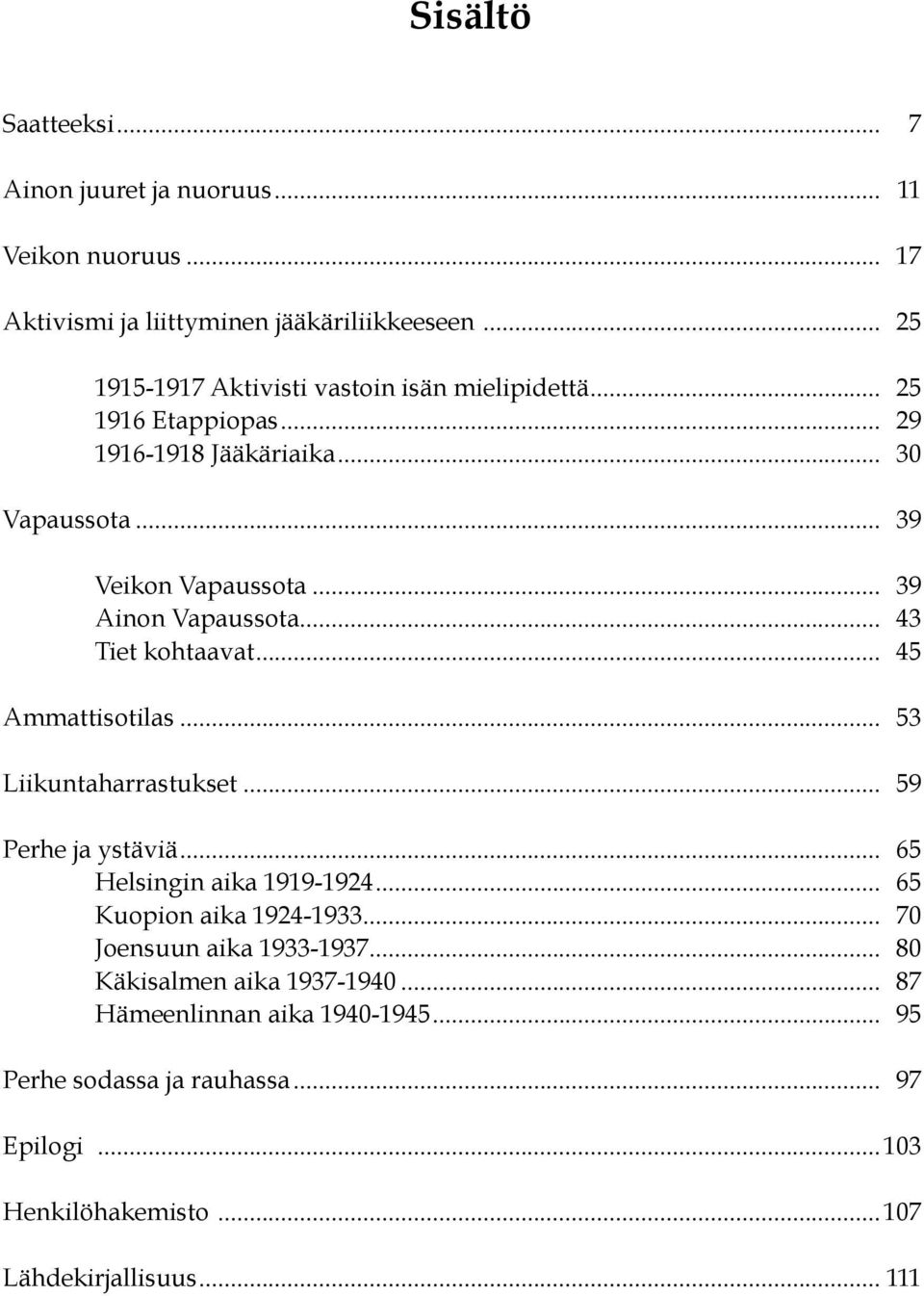 .. 39 Ainon Vapaussota... 43 Tiet kohtaavat... 45 Ammattisotilas... 53 Liikuntaharrastukset... 59 Perhe ja ystäviä... 65 Helsingin aika 1919-1924.