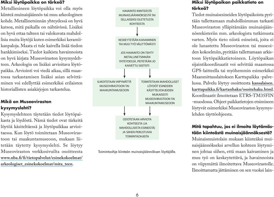 Tiedot kaikista havainnoista on hyvä kirjata Museoviraston kysymyslehteen. Arkeologin on lisäksi arvioitava löytöpaikka.