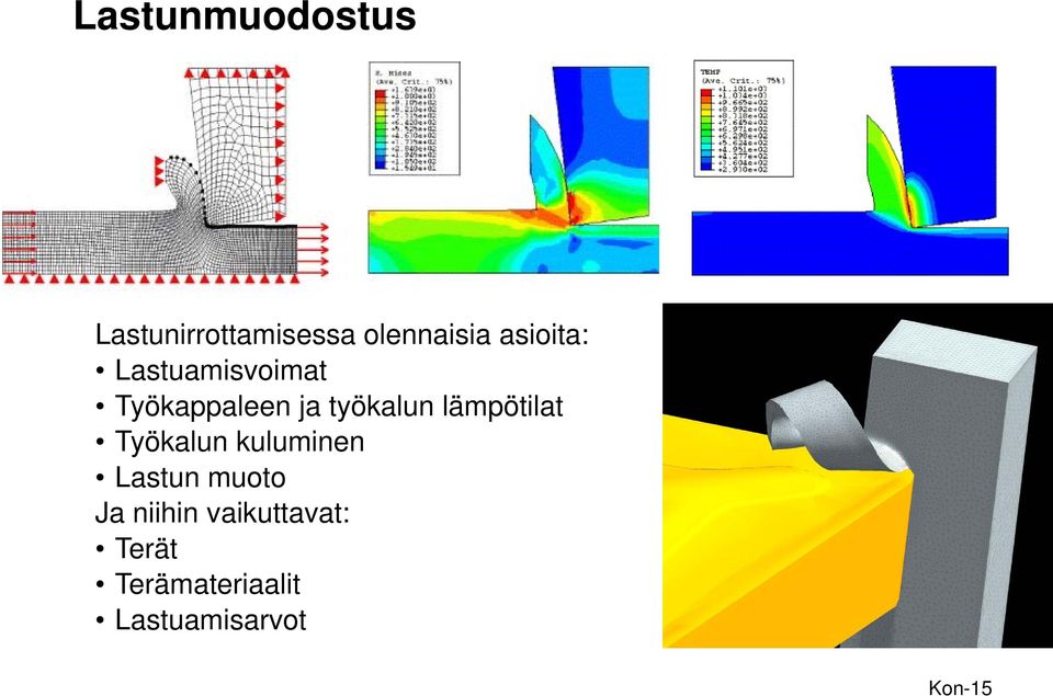 lämpötilat Työkalun kuluminen Lastun muoto Ja