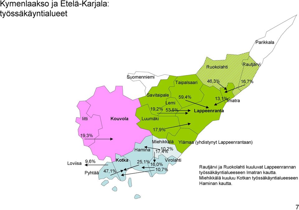Hamina 17,9% Miehikkälä 10,2% 17,4% 25,1% Virolahti 16,0% 10,7% Ylämaa (yhdistynyt Lappeenrantaan) Rautjärvi ja