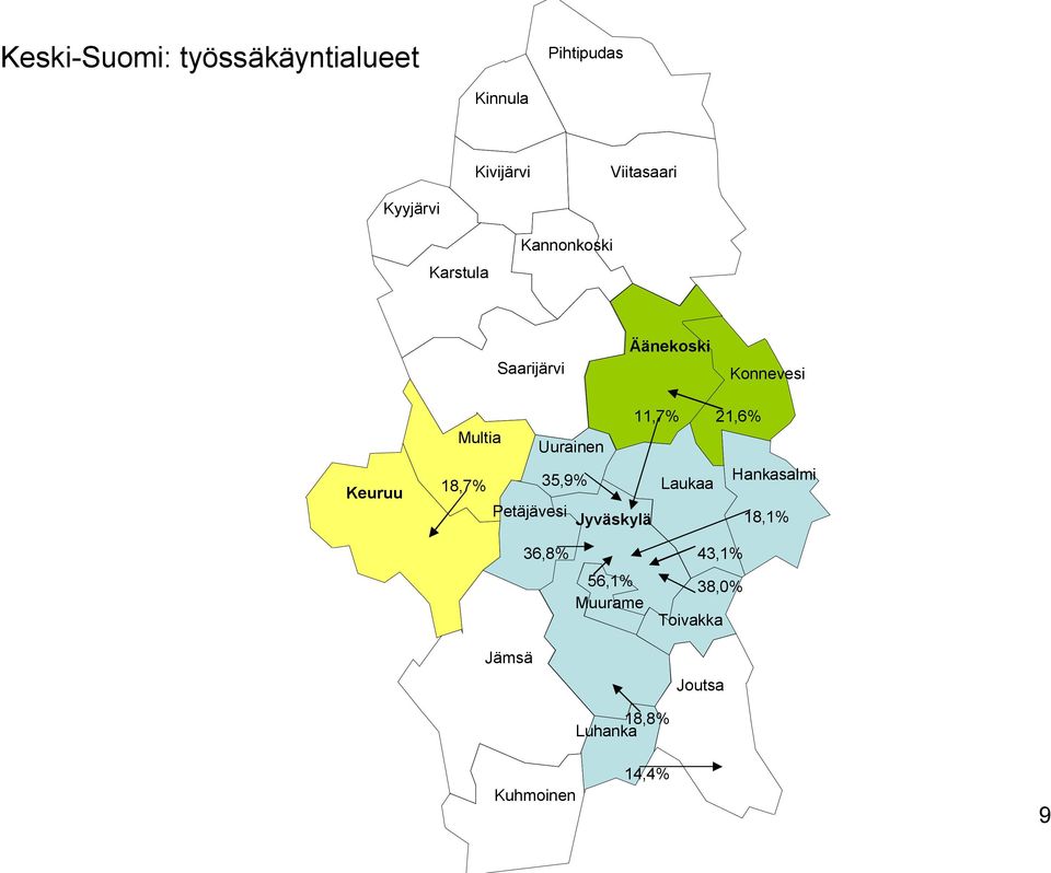 21,6% Multia Uurainen 18,7% 35,9% Laukaa Hankasalmi Petäjävesi Jyväskylä