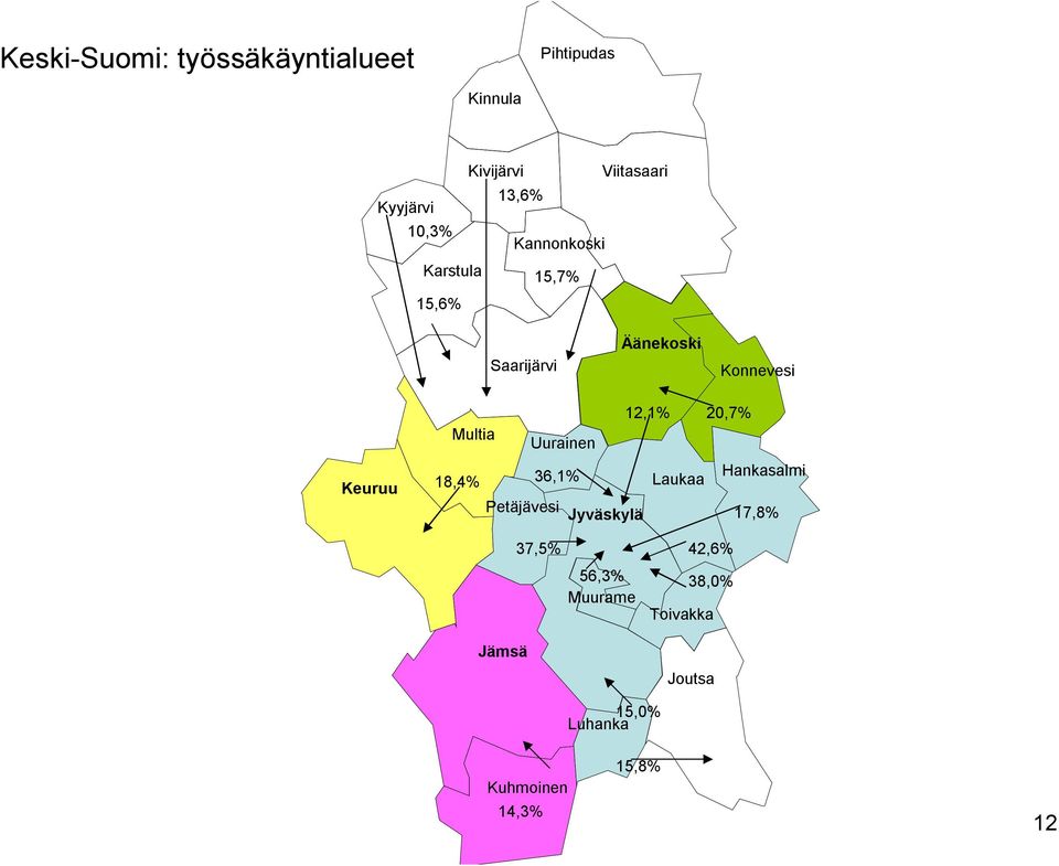 12,1% 20,7% Multia Uurainen 18,4% 36,1% Laukaa Hankasalmi Petäjävesi Jyväskylä 17,8%