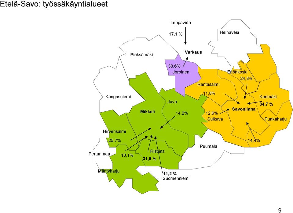 14,2% 11,8% 12,6% Sulkava Savonlinna Kerimäki 34,7 % Punkaharju Hirvensalmi