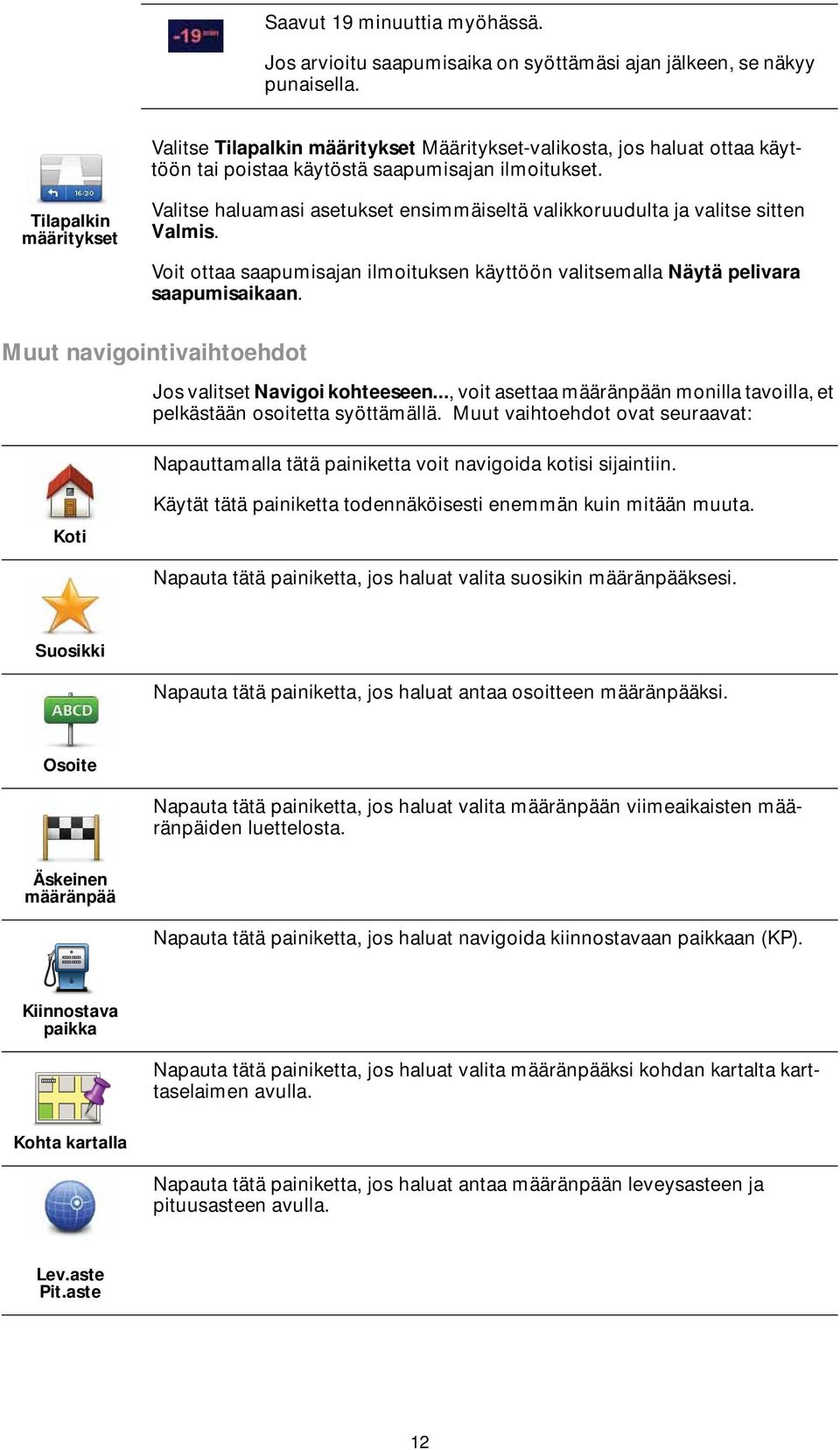 Tilapalkin määritykset Valitse haluamasi asetukset ensimmäiseltä valikkoruudulta ja valitse sitten Valmis. Voit ottaa saapumisajan ilmoituksen käyttöön valitsemalla Näytä pelivara saapumisaikaan.