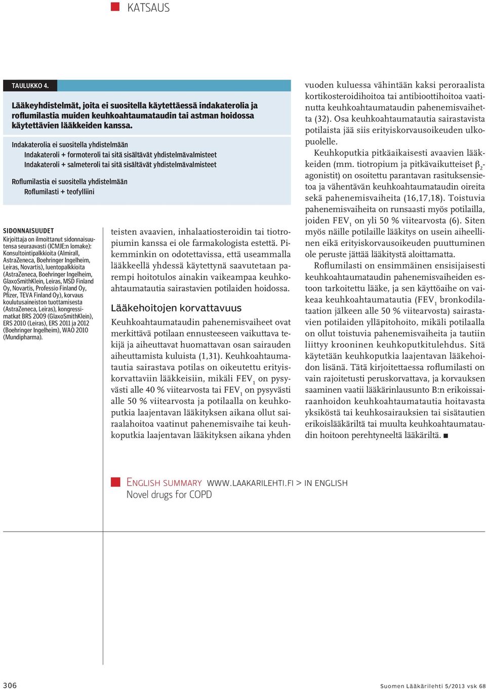 suositella yhdistelmään Roflumilasti + teofylliini Sidonnaisuudet Kirjoittaja on ilmoittanut sidonnaisuutensa seuraavasti (ICMJE:n lomake): Konsultointipalkkioita (Almirall, AstraZeneca, Boehringer