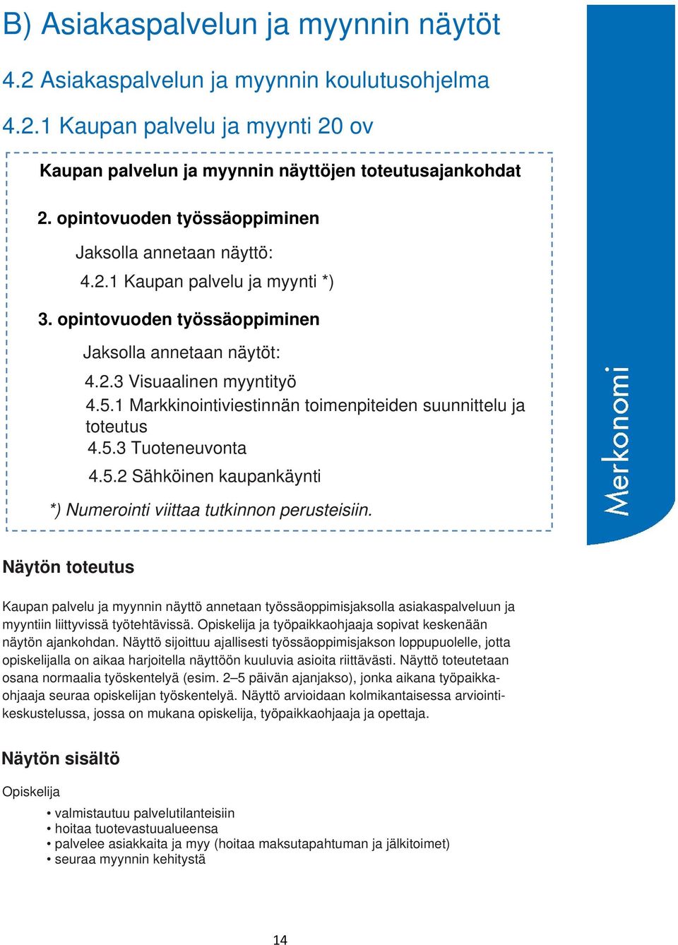 1 Markkinointiviestinnän toimenpiteiden suunnittelu ja toteutus 4.5.3 Tuoteneuvonta 4.5.2 Sähköinen kaupankäynti *) Numerointi viittaa tutkinnon perusteisiin.