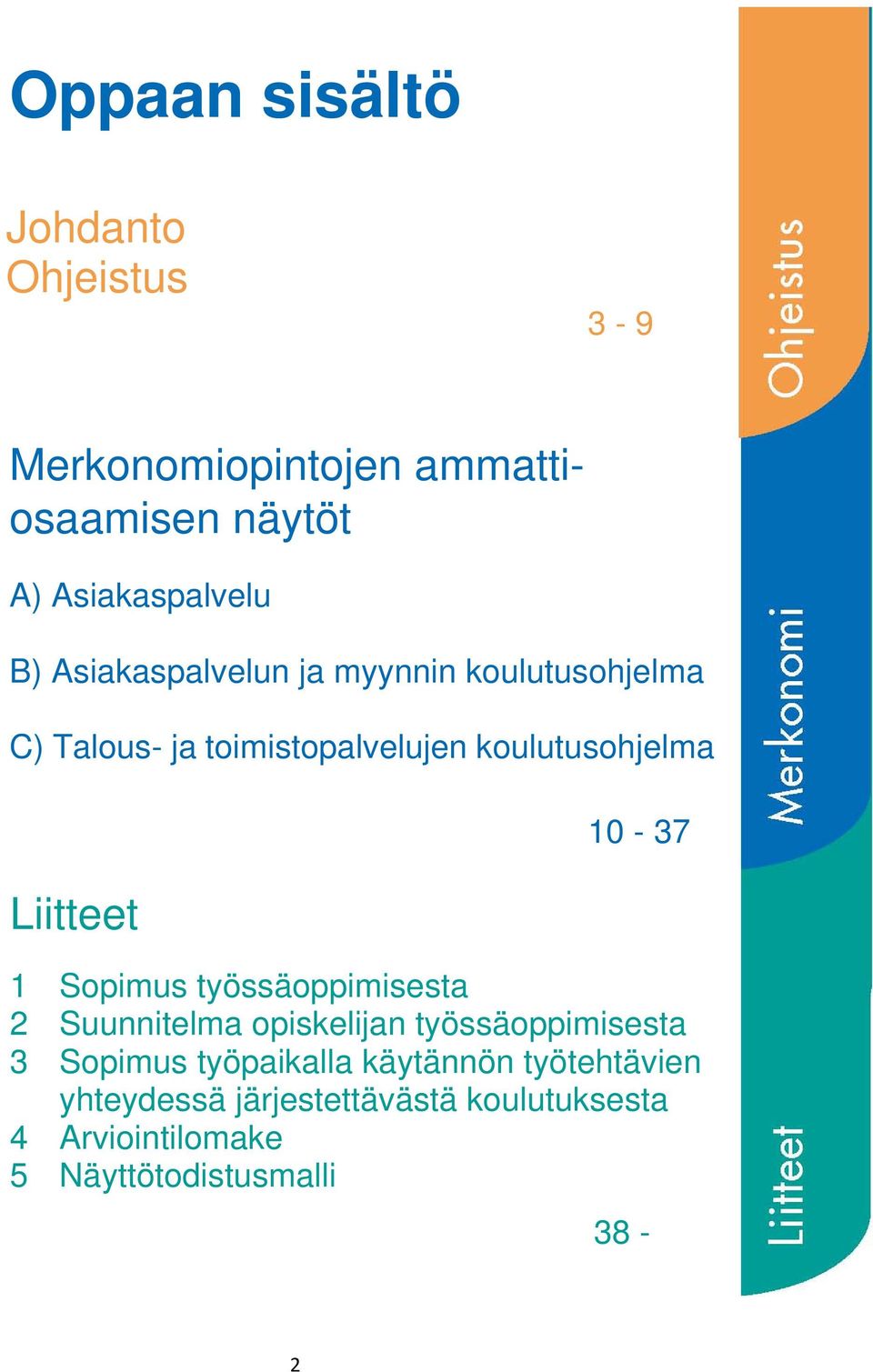 10-37 1 Sopimus työssäoppimisesta 2 Suunnitelma opiskelijan työssäoppimisesta 3 Sopimus työpaikalla