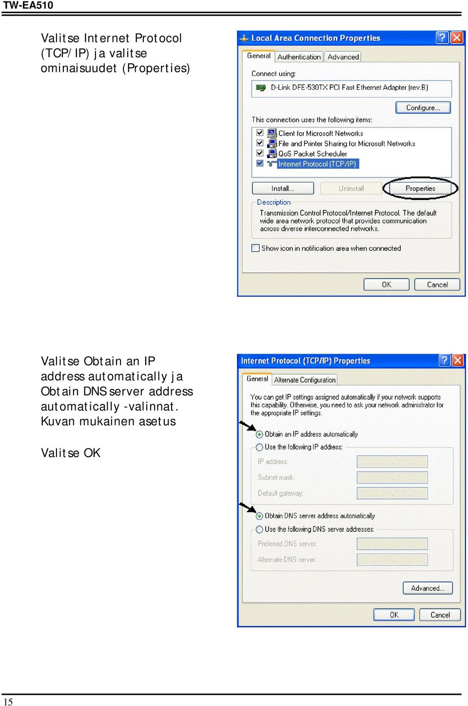 address automatically ja Obtain DNS server address