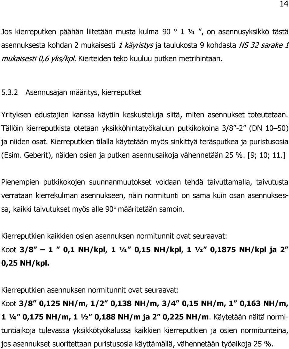 Tällöin kierreputkista otetaan yksikköhintatyökaluun putkikokoina 3/8-2 (DN 10 50) ja niiden osat. Kierreputkien tilalla käytetään myös sinkittyä teräsputkea ja puristusosia (Esim.