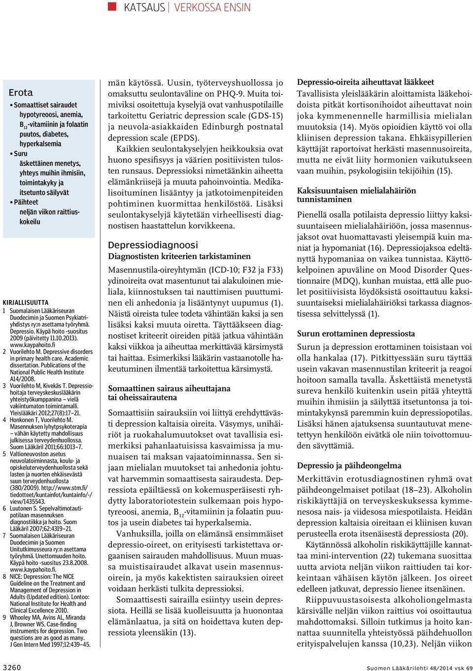 Käypä hoito -suositus 2009 (päivitetty 11.10.2013). www.kaypahoito.fi 2 Vuorilehto M. Depressive disorders in primary health care. Academic dissertation.