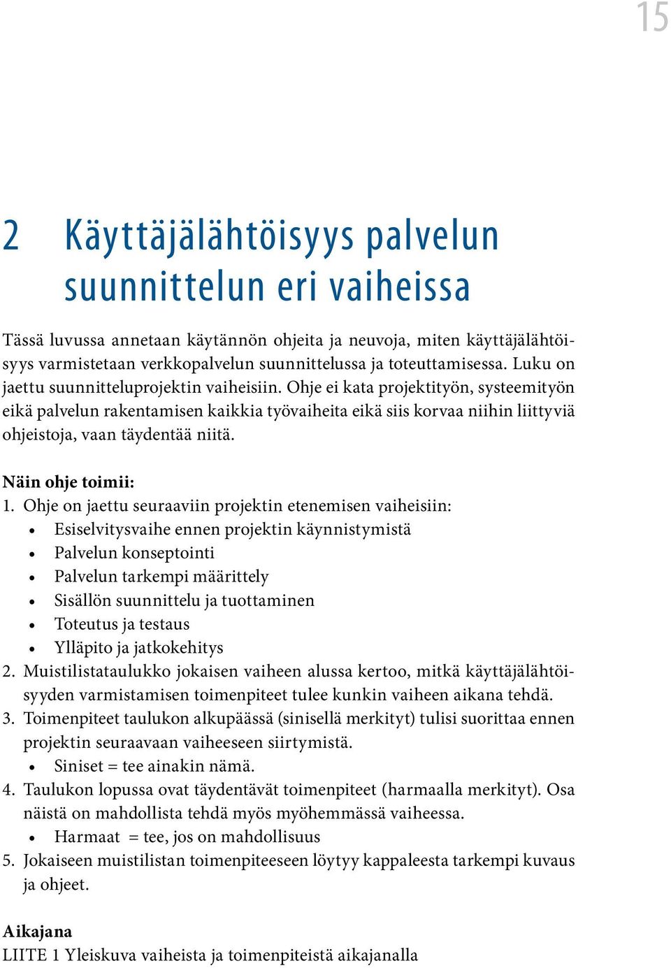 Ohje ei kata projektityön, systeemityön eikä palvelun rakentamisen kaikkia työvaiheita eikä siis korvaa niihin liittyviä ohjeistoja, vaan täydentää niitä. Näin ohje toimii: 1.