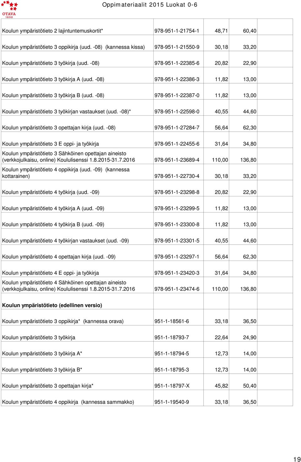 -08) 978-951-1-22386-3 11,82 13,00 Koulun ympäristötieto 3 työkirja B (uud. -08) 978-951-1-22387-0 11,82 13,00 Koulun ympäristötieto 3 työkirjan vastaukset (uud.
