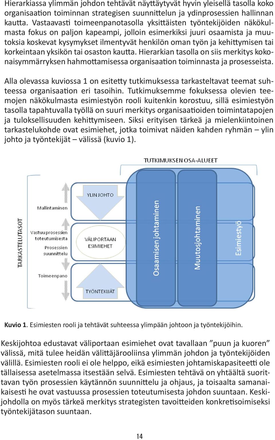 kehittymisen tai korkeintaan yksikön tai osaston kautta. Hierarkian tasolla on siis merkitys kokonaisymmärryksen hahmottamisessa organisaation toiminnasta ja prosesseista.