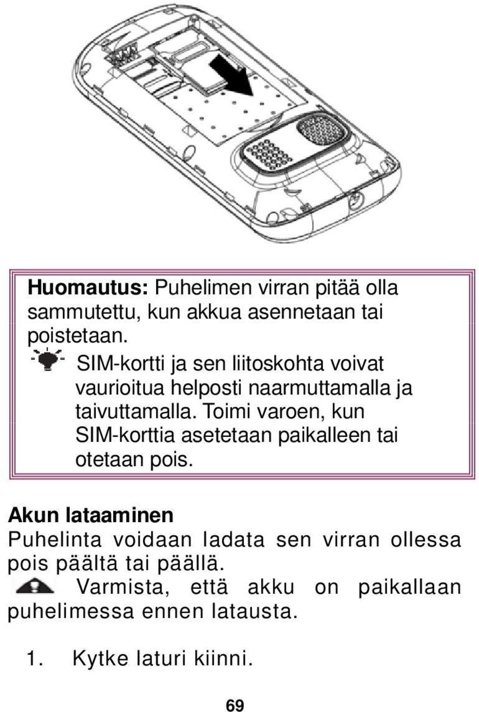 Toimi varoen, kun SIM-korttia asetetaan paikalleen tai otetaan pois.