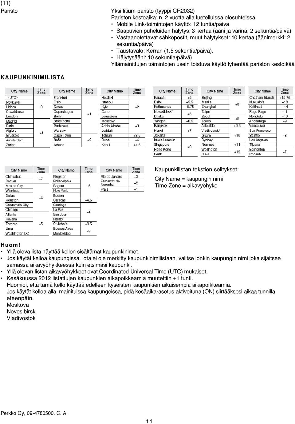 hälytykset: 10 kertaa (äänimerkki: 2 sekuntia/päivä) Taustavalo: Kerran (1.