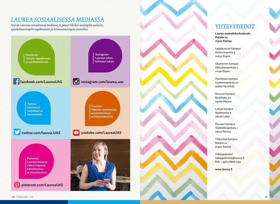 com/laurea_uas Pinterest: Laurean kuvat ja videot helposti katseltavissa ja pinnattavissa. Instagram: Laurean arkea kulissien takaa. instagram.