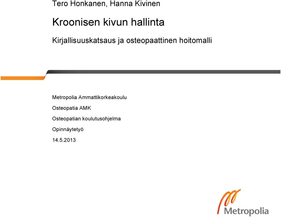 hoitomalli Metropolia Ammattikorkeakoulu