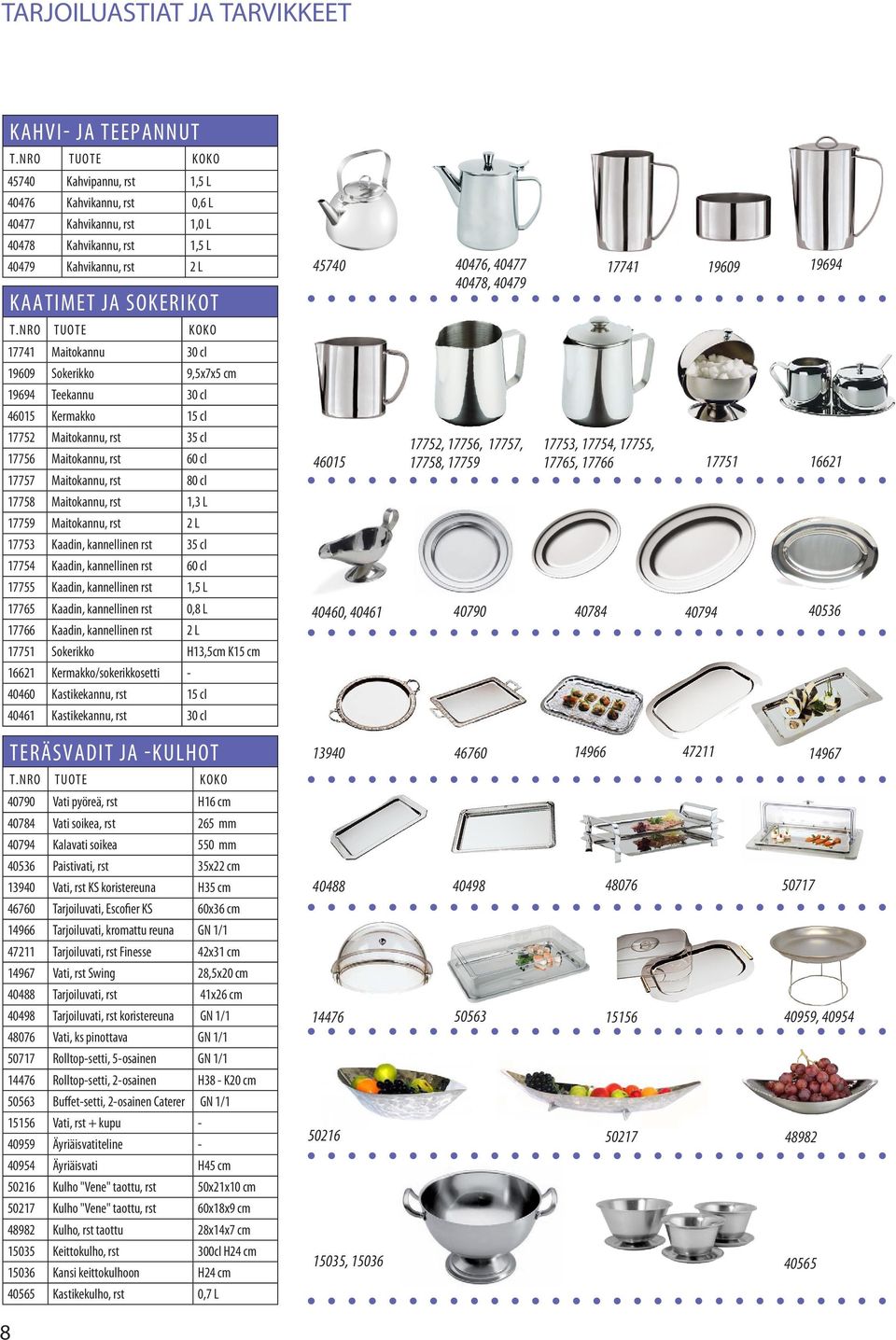 Maitokannu, rst 80 cl 17758 Maitokannu, rst 1,3 L 17759 Maitokannu, rst 2 L 17753 Kaadin, kannellinen rst 35 cl 17754 Kaadin, kannellinen rst 60 cl 17755 Kaadin, kannellinen rst 1,5 L 17765 Kaadin,