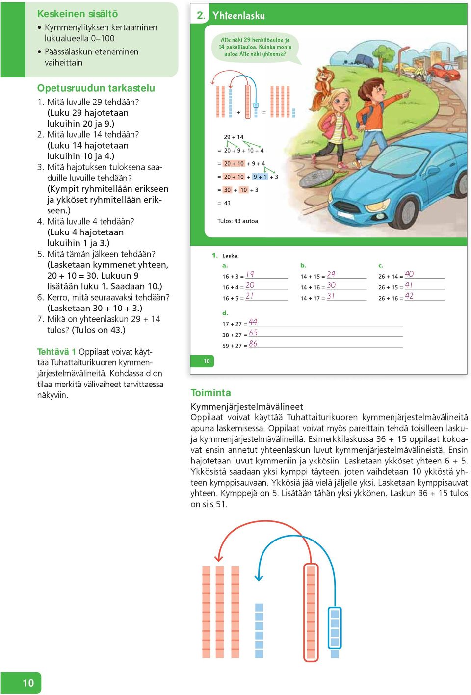 Mitä hajotuksen tuloksena saaduille luvuille tehdään (Kympit ryhmitellään erikseen ja ykköset ryhmitellään erikseen.) 4. Mitä luvulle 4 tehdään lukuihin 1 ja 3.) 5.