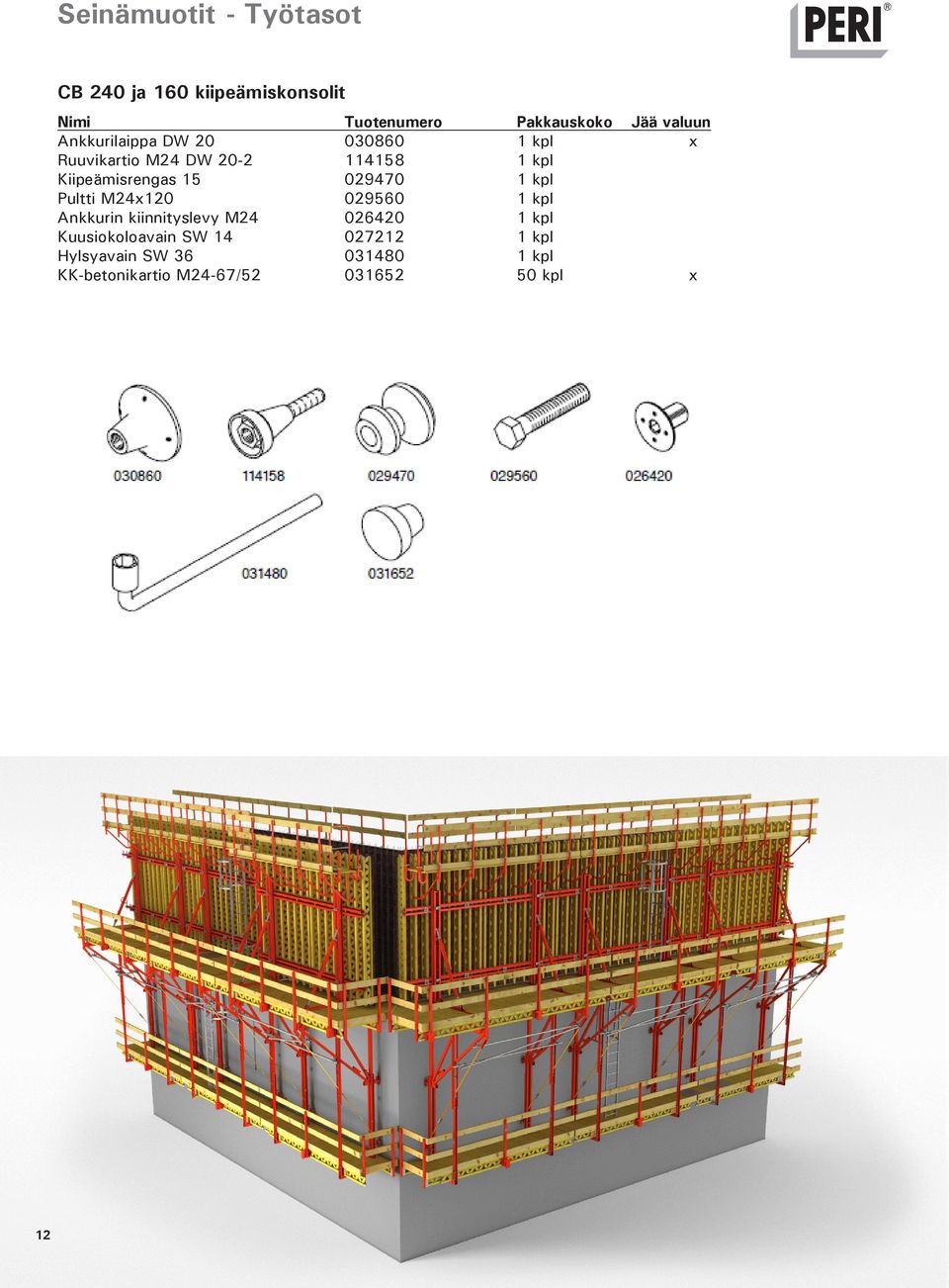 Pultti M24x120 029560 1 kpl Ankkurin kiinnityslevy M24 026420 1 kpl Kuusiokoloavain SW