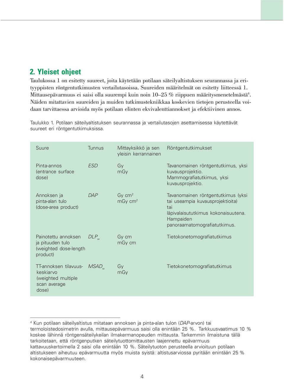 Näiden mitattavien suureiden ja muiden tutkimustekniikkaa koskevien tietojen perusteella voidaan tarvittaessa arvioida myös potilaan elinten ekvivalenttiannokset ja efektiivinen annos. Taulukko 1.