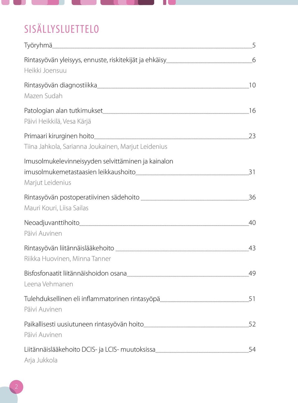 Rintasyövän postoperatiivinen sädehoito 36 Mauri Kouri, Liisa Sailas Neoadjuvanttihoito 40 Päivi Auvinen Rintasyövän liitännäislääkehoito 43 Riikka Huovinen, Minna Tanner Bisfosfonaatit
