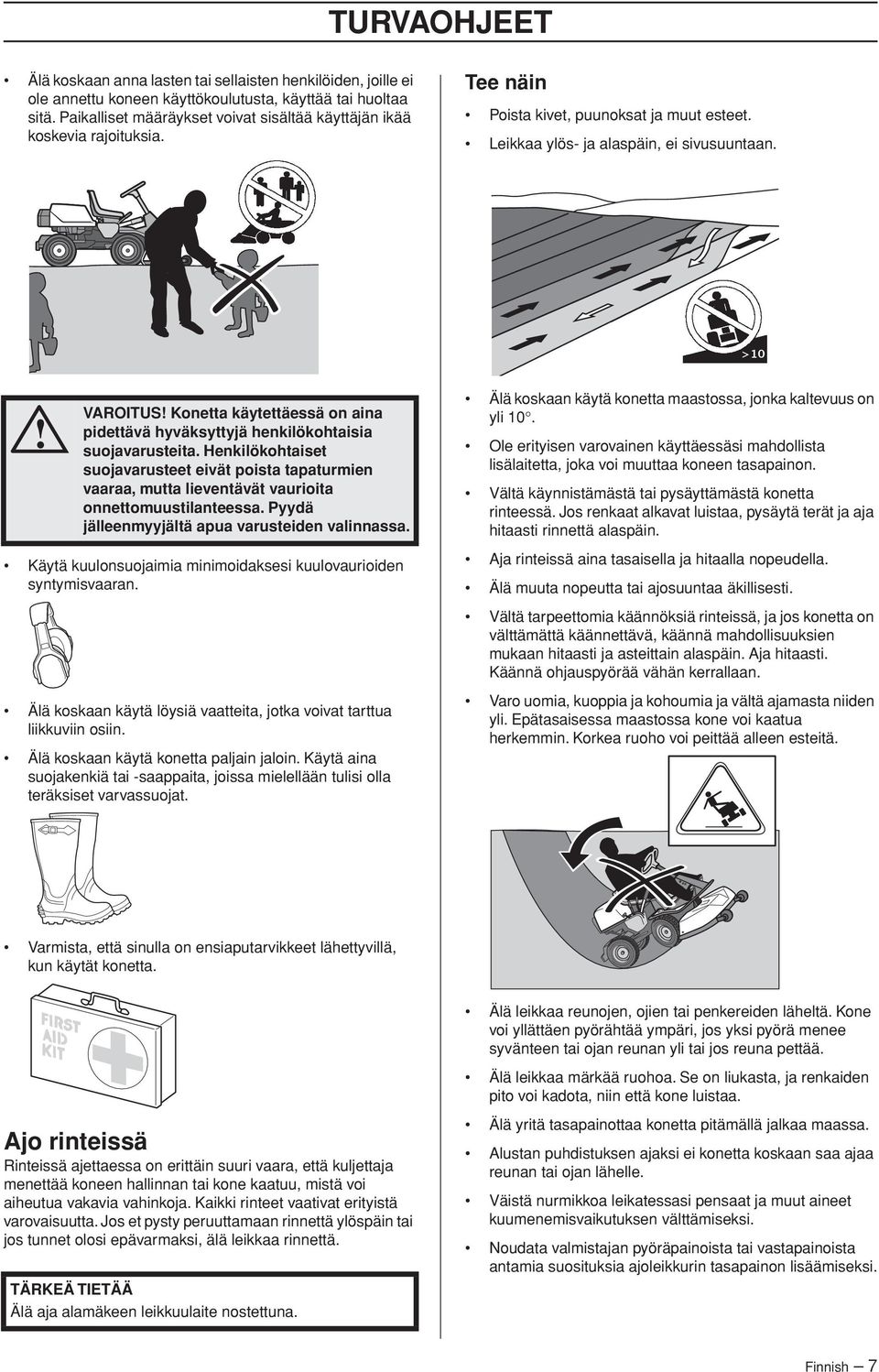 >10 VAROITUS Konetta käytettäessä on aina pidettävä hyväksyttyjä henkilökohtaisia suojavarusteita.