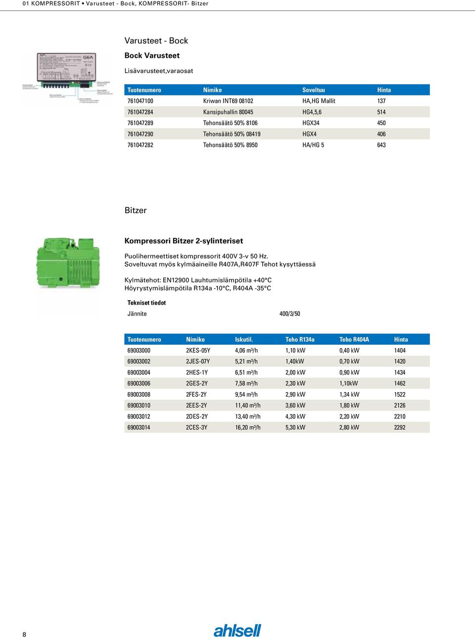 Bitzer 2-sylinteriset Puolihermeettiset kompressorit 400V 3-v 50 Hz.