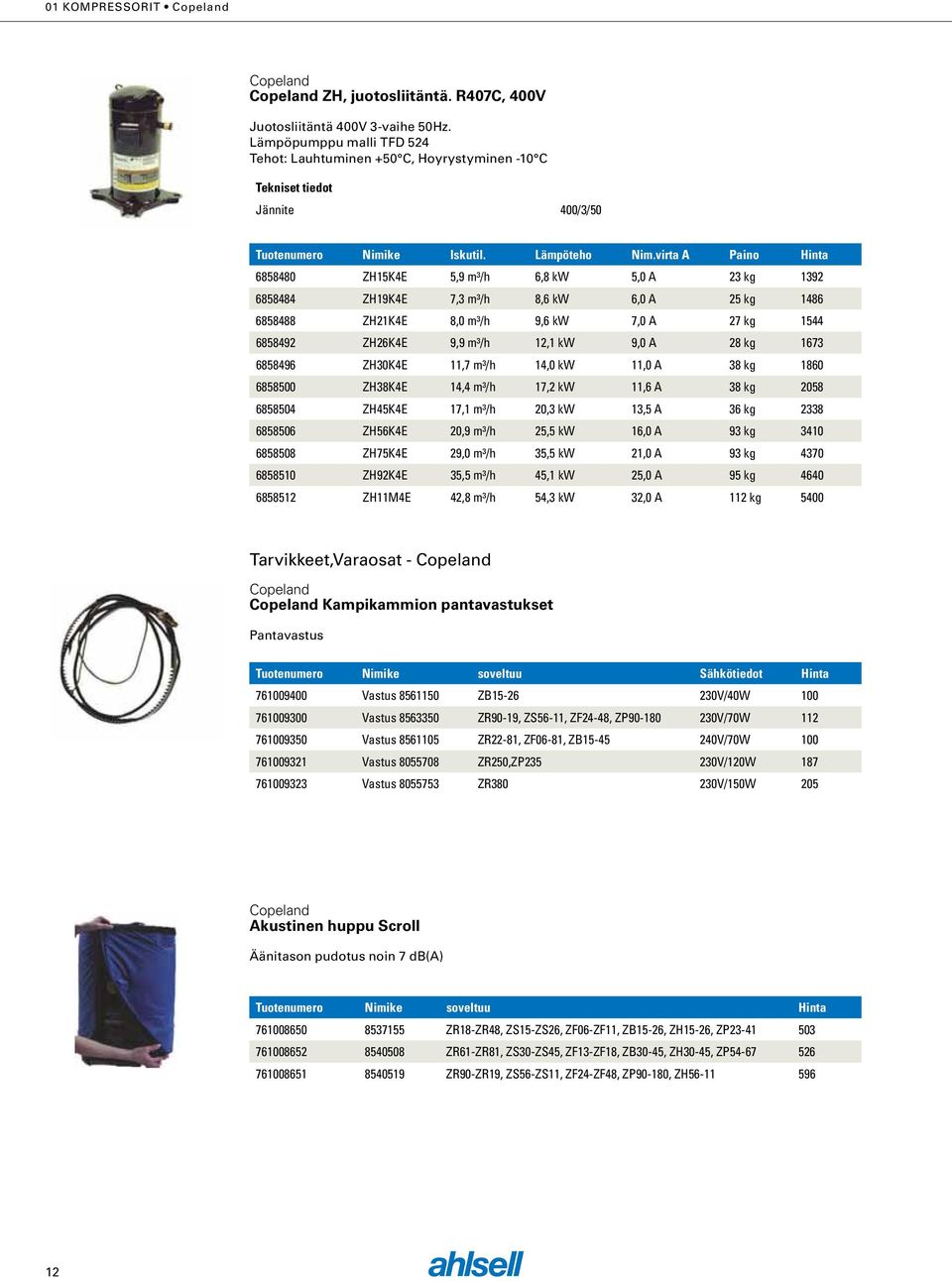 virta A Paino Hinta 6858480 ZH15K4E 5,9 m³/h 6,8 kw 5,0 A 23 kg 1392 6858484 ZH19K4E 7,3 m³/h 8,6 kw 6,0 A 25 kg 1486 6858488 ZH21K4E 8,0 m³/h 9,6 kw 7,0 A 27 kg 1544 6858492 ZH26K4E 9,9 m³/h 12,1 kw