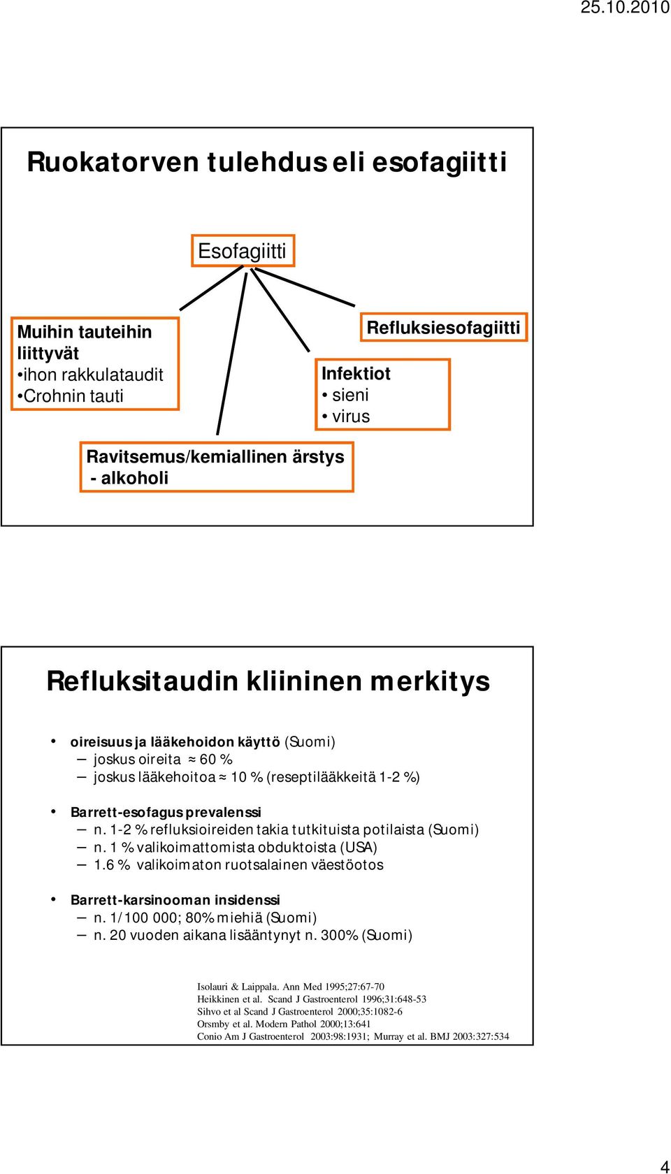 1-2 % refluksioireiden takia tutkituista potilaista (Suomi) n. 1 % valikoimattomista obduktoista (USA) 1.6 % valikoimaton ruotsalainen väestöotos Barrett-karsinooman insidenssi n.