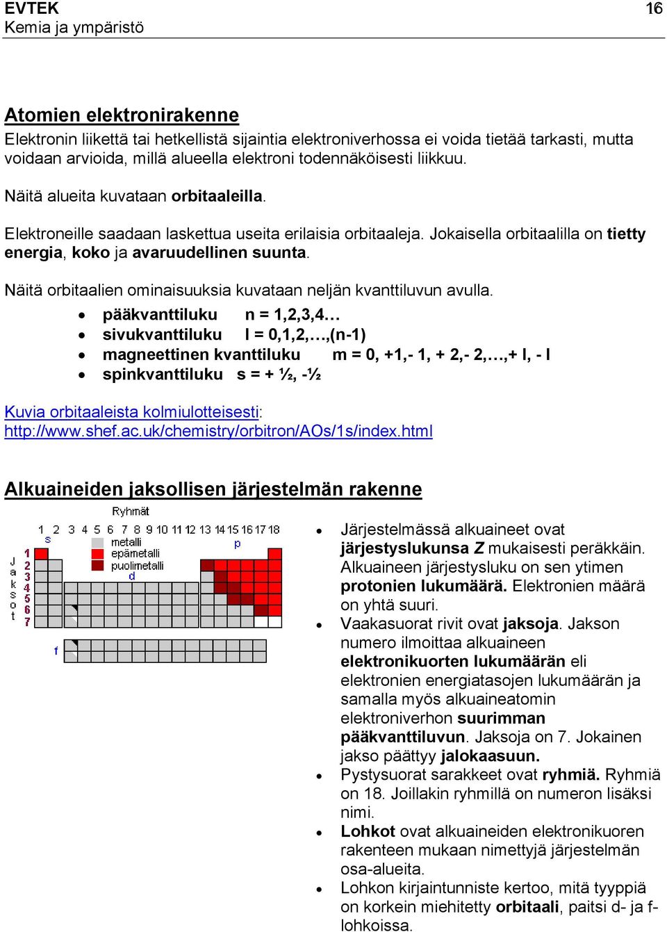 Näitä orbitaalien ominaisuuksia kuvataan neljän kvanttiluvun avulla.