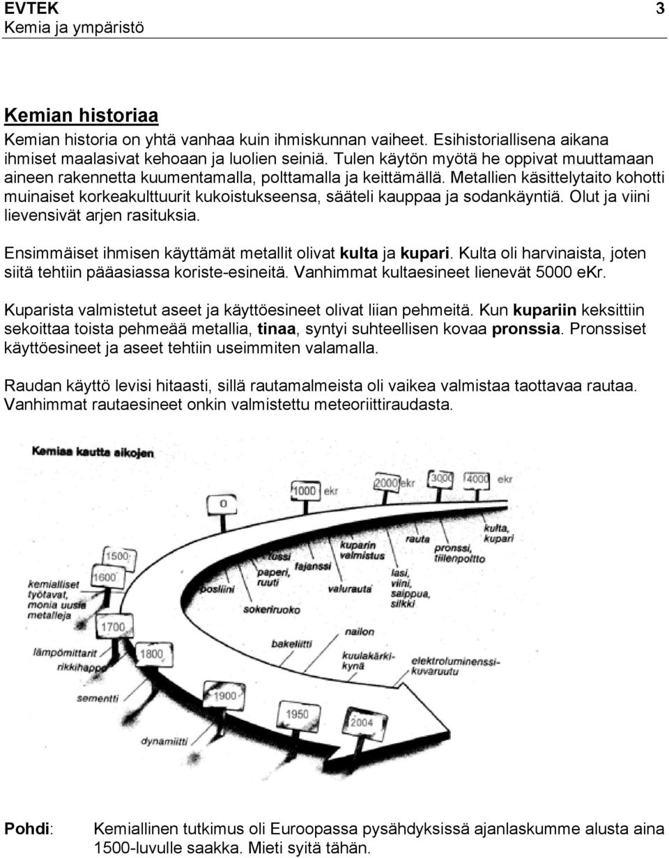 Metallien käsittelytaito kohotti muinaiset korkeakulttuurit kukoistukseensa, sääteli kauppaa ja sodankäyntiä. Olut ja viini lievensivät arjen rasituksia.