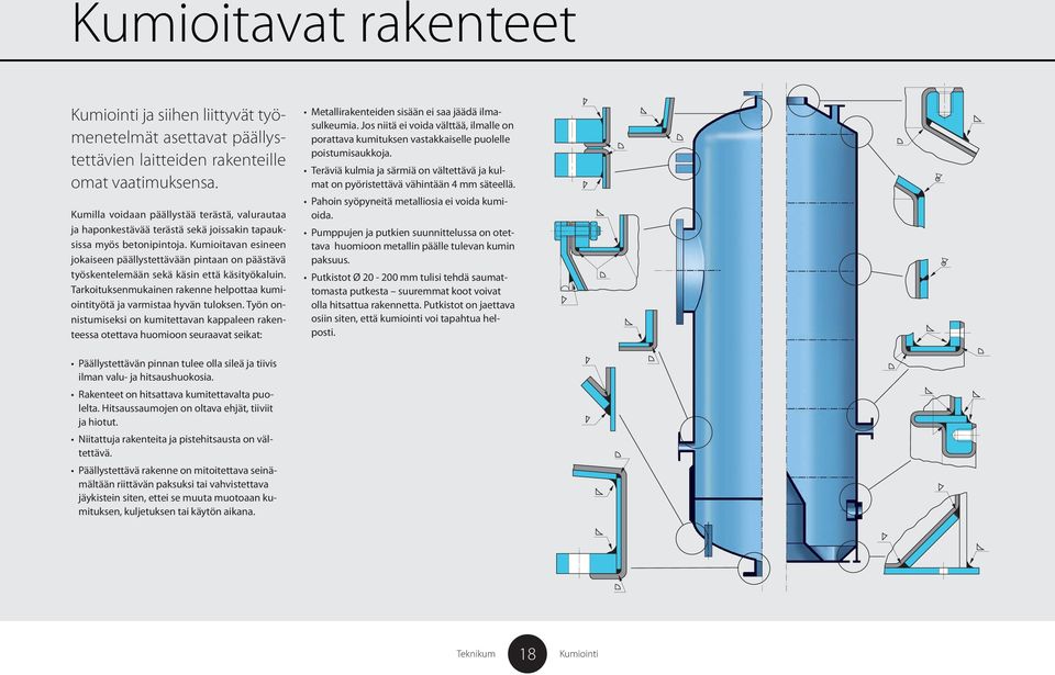 Kumioitavan esineen jokaiseen päällystettävään pintaan on päästävä työskentelemään sekä käsin että käsityökaluin. Tarkoituksenmukainen rakenne helpottaa kumiointityötä ja varmistaa hyvän tuloksen.