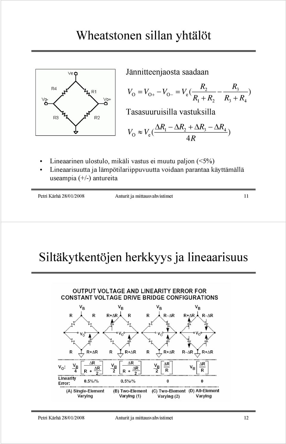 Lineaarisuutta ja lämpötilariippuvuutta voidaan parantaa käyttämällä useampia (+/-) antureita Petri Kärhä