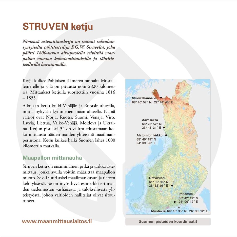 Ketju kulkee Pohjoisen jäämeren rannalta Mustallemerelle ja sillä on pituutta noin 2820 kilometriä. Mittaukset ketjulla suoritettiin vuosina 1816 1855.